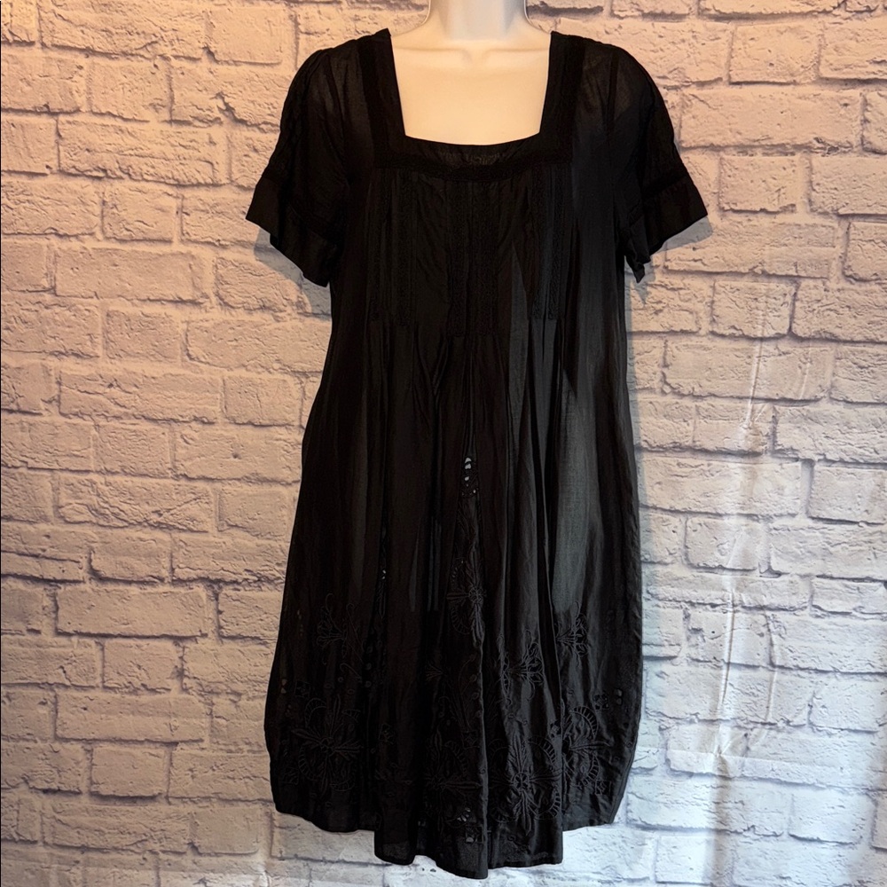 Lithe Elegant Black Mini Dress with embroidered design size 10